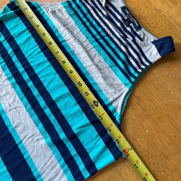 One Clothing Turquoise Blue Striped Tube Tank Maxi Stretch Dress, Size L - Picture 4 of 7